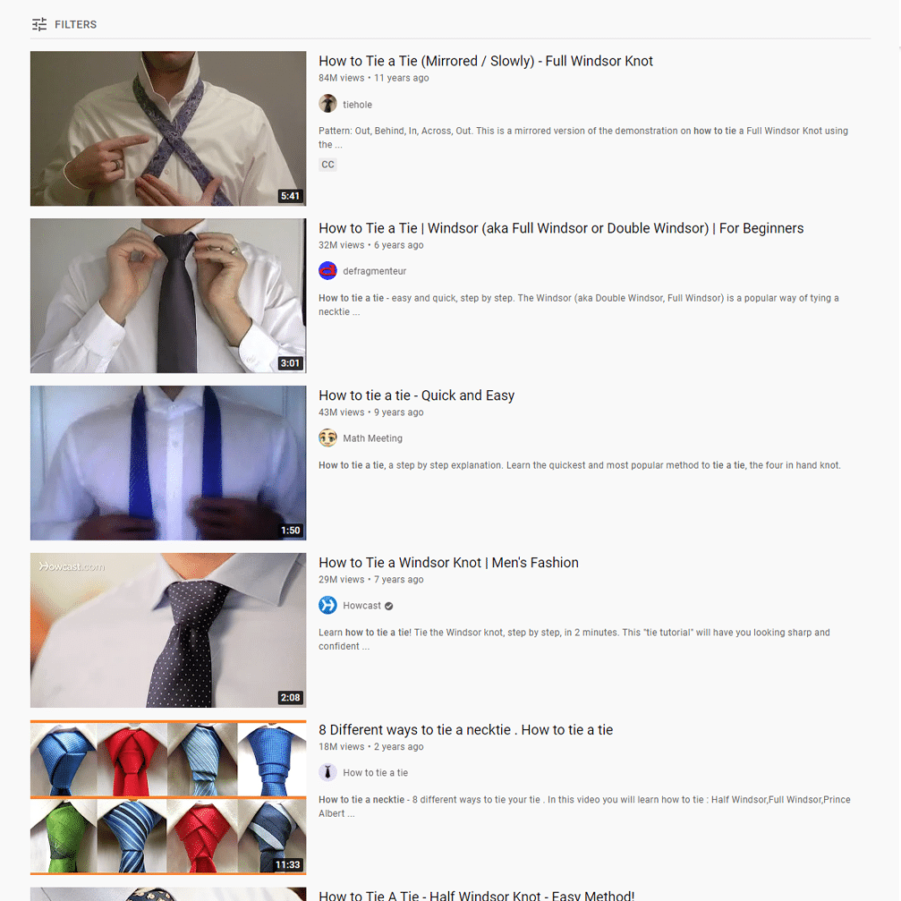 Evergreen content on YouTube: How to tie a tie
